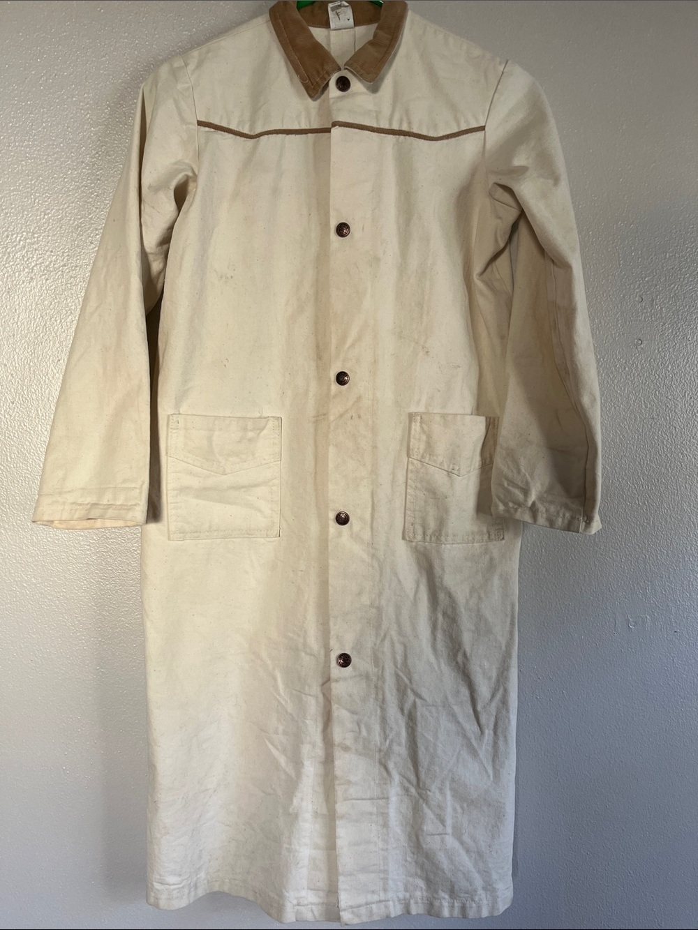 Vintage Kids Cream Duster Coat with Brown Cord Collar